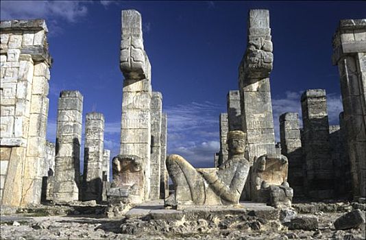 墨西哥,尤卡坦半岛,奇琴伊察,武士神庙,雕塑,查克莫,玛雅,国王