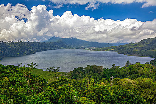 湖,风景,云,原始,树林,巴厘岛,印度尼西亚,亚洲