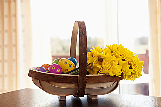 篮子,黄花,塑料制品,复活节彩蛋,诺森伯兰郡,英格兰