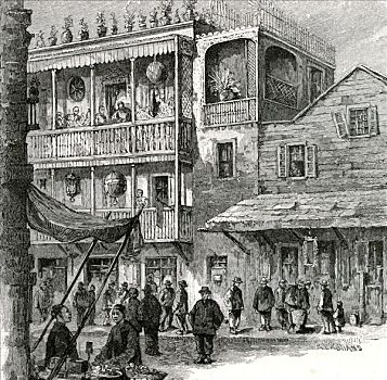 街道,唐人街,旧金山,加利福尼亚,美国,1891年
