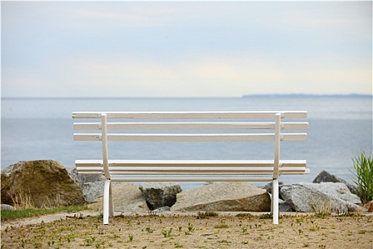 白色,木制长椅,海岸