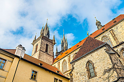 提恩教堂,老城广场,历史,中心,布拉格,波希米亚,捷克共和国,欧洲