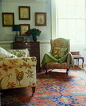 多样,软垫,扶手椅,东方,地毯,传统,客厅