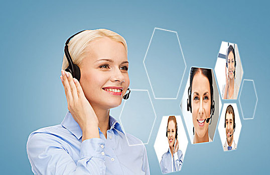 商务,科技,呼叫中心,人,概念,微笑,女人,接线员,耳机