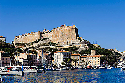城堡,港口,博尼法乔,科西嘉岛,法国,欧洲