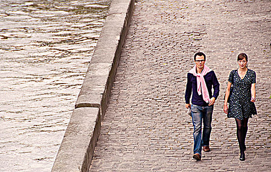 伴侣,走,旁侧,赛纳河,巴黎