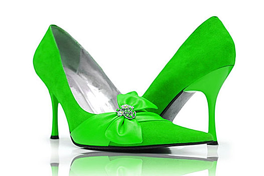 优雅,绿色,鞋,白色