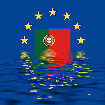 欧盟,标识,旗帜,葡萄牙,星,防护,沉没,水,象征,图像,欧洲