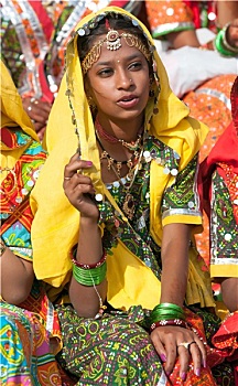 未知,女孩,彩色,种族,衣服,普什卡,拉贾斯坦邦,印度