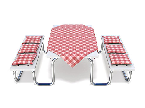 野餐桌,红色,桌布,枕头