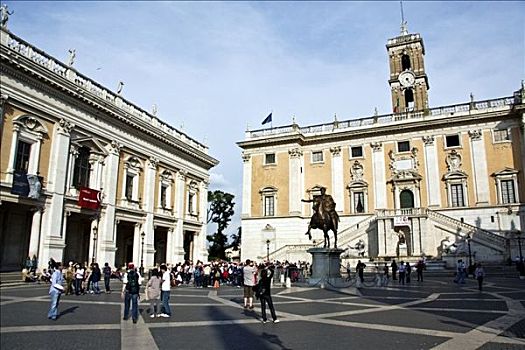 青铜,骑马雕像,坎皮多利奥,广场,邸宅,后面,罗马,拉齐奥,意大利,欧洲