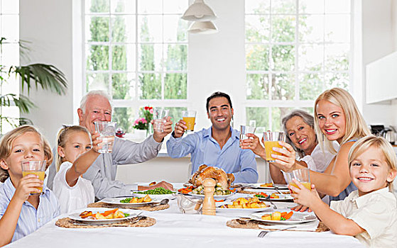 幸福之家,祝酒,桌子,感恩节,晚餐