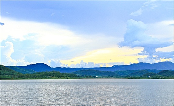 日落,坝,国家公园,泰国