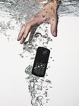 手,抓,手机,水中