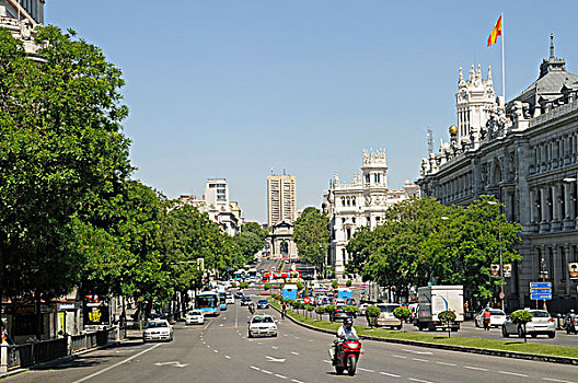 道路交通,阿卡拉大街,主要街道,背影,马德里,西班牙,欧洲