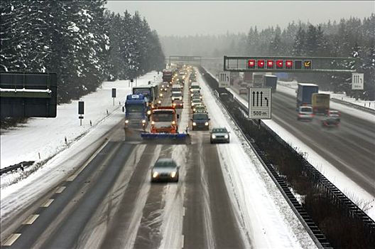 公路,冬天,道路,状况,塞车,扫雪机,清洁