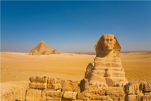 狮身人面像,正面,金字塔,沙漠,开罗,背景