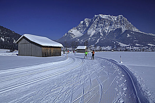 奥地利,提洛尔,埃尔瓦尔德,越野滑雪,越野,小路,楚格峰,山,冬天
