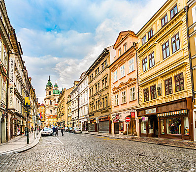 风景,街道,历史,中心,布拉格,教堂,波希米亚,捷克共和国,欧洲