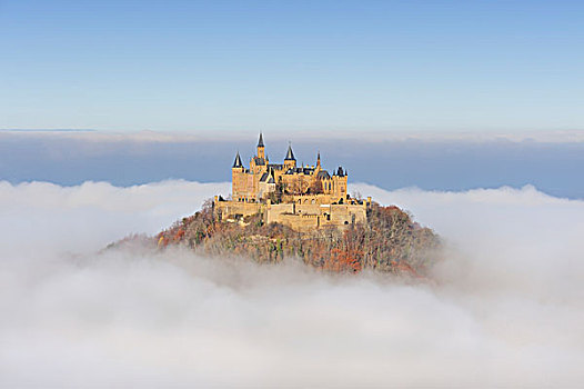 城堡,雾,温度,地区,巴登符腾堡,德国,欧洲