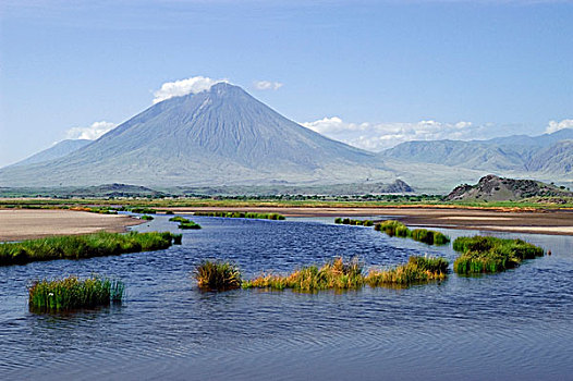 岸边,湖,火山,背影,坦桑尼亚,非洲