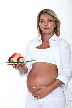 孕妇,拿着,盘子,苹果