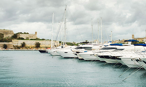 风景,堡垒,游艇,停泊,码头,马耳他