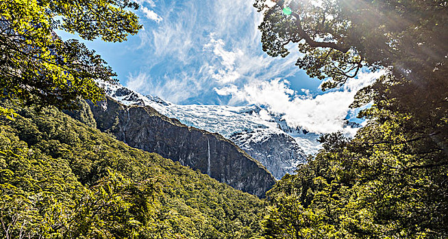 瀑布,冰河,艾斯派林山国家公园,奥塔哥,南部地区,新西兰,大洋洲