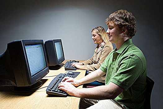 两个,学生,工作,电脑