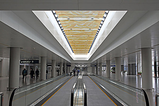 飞机场候机楼走廊,上海浦东机场,建筑内部