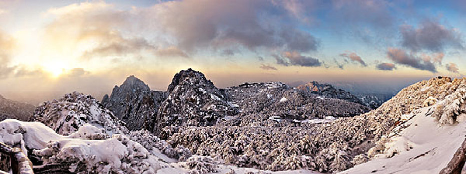 雪景,黄山,山,冬天