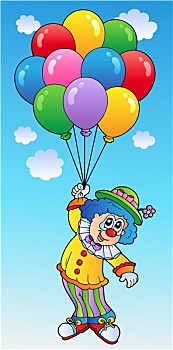 飞,小丑,卡通,气球