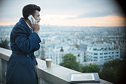 商务人士,手机,远眺,巴黎,法国