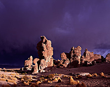 岩石构造,正面,风暴,云,夜光,高原,玻利维亚,南美