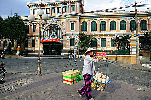 户外,中央邮局,建筑,胡志明市,越南