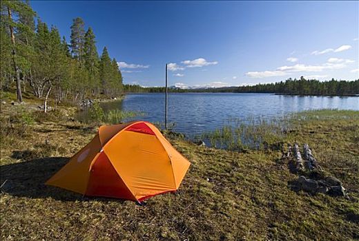帐蓬,岸边,湖,国家公园,挪威,斯堪的纳维亚