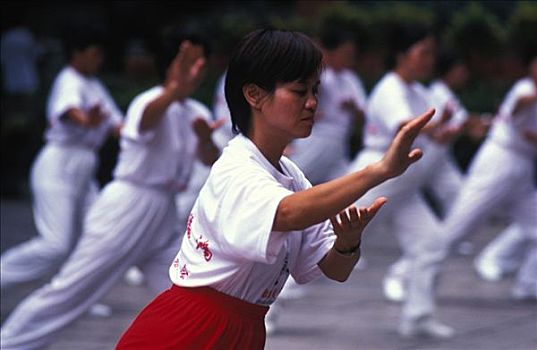 中国,佛山,女人,实践,太极拳,公园