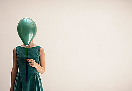 女人,绿色,气球