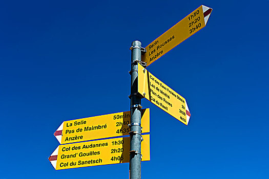 标志物,远足,路线,伯尔尼阿尔卑斯山,瓦莱州,瑞士,欧洲