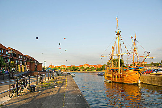 历史,航行,船,布里斯托尔,热气球,漂浮,港口,英格兰,英国,欧洲