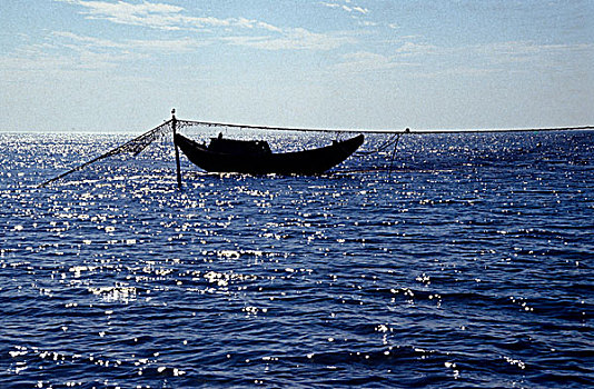 渔船,卧,安静,闪闪发光,水,海洋,孟加拉
