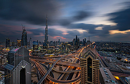 城市,迪拜,阿联酋,哈利法,摩天大楼,阴天