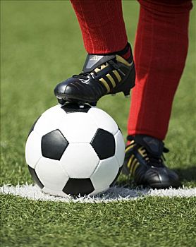 脚,球员,穿,红色,袜子,经典,黑白,足球