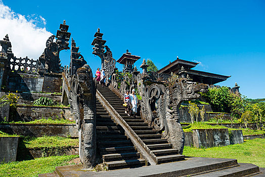 巴厘岛,信徒,走,楼梯,庙宇,布撒基寺,印度教,印度尼西亚,亚洲