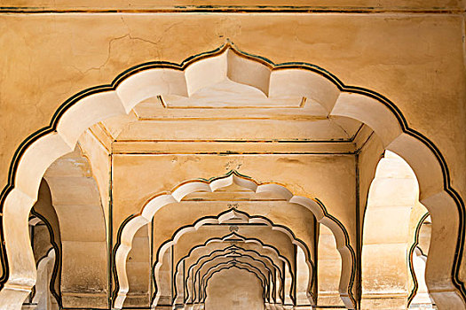 拱形,通道,琥珀宫,琥珀堡,斋浦尔,拉贾斯坦邦,印度,亚洲