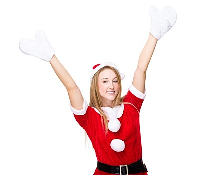 高兴,圣诞老人,女孩,抬起,向上,手