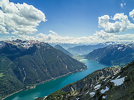 风景,阿亨湖地区,阿尔卑斯山,全景,航拍,提洛尔,奥地利,欧洲