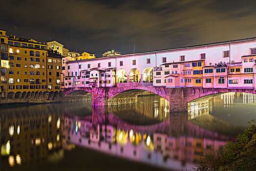 色彩,光亮,维奇奥桥,夜晚,节日,阿诺河,佛罗伦萨,意大利,欧洲