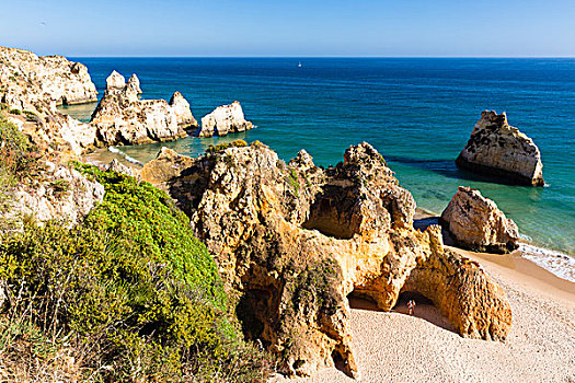 俯视图,沙滩,岩石构造,阿尔加维,葡萄牙