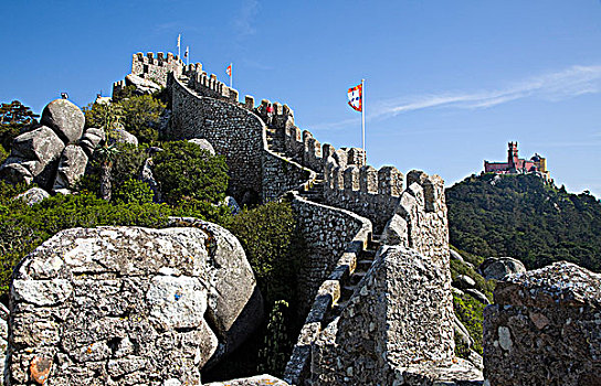葡萄牙,辛特拉,摩尔风格,城堡,宫殿,岩石